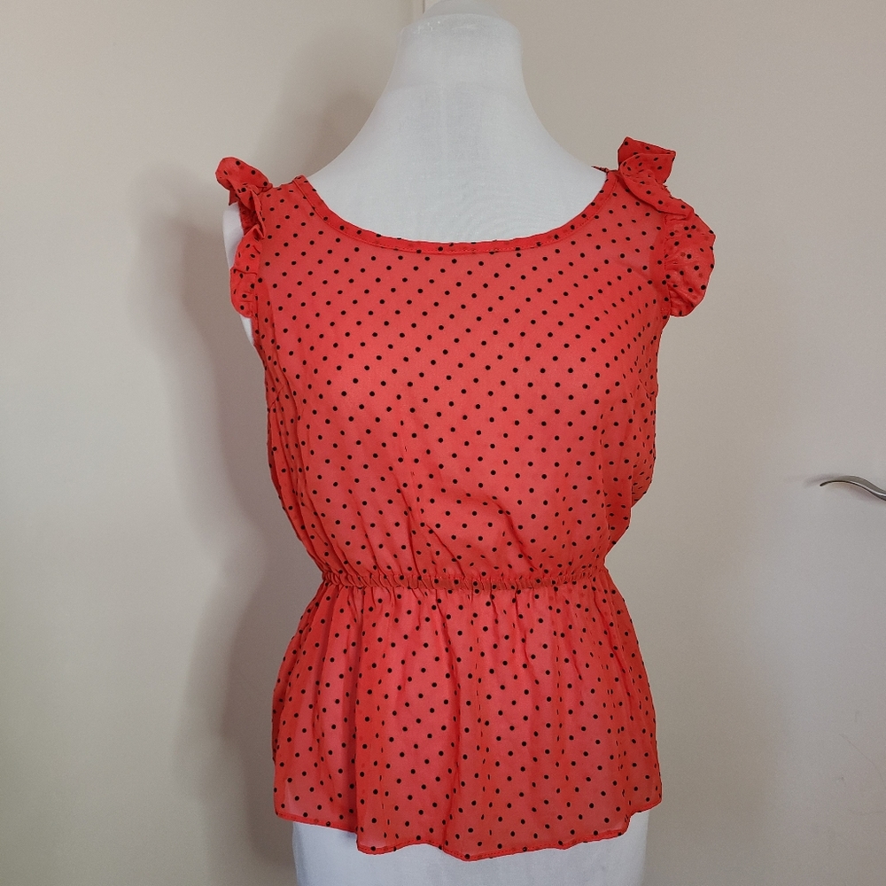 Forever 21 Red Polka Dot Elastif Waist Top Medium